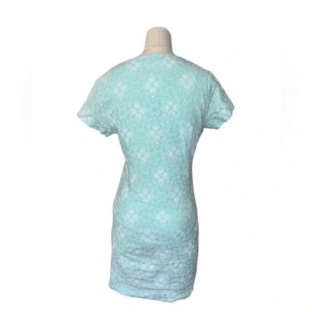 Vineyard Vines Womens Al Fresco Dress Size 4 Aqua 100% Linen Embroidered - Picture 6 of 7